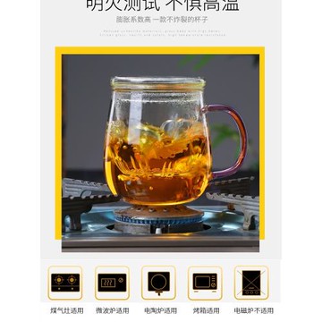 辦公室水杯子泡茶杯花茶杯茶水分離杯帶把玻璃杯耐熱帶蓋過濾茶杯