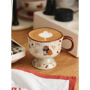 胡桃集市 復古貓咪咖啡杯拉花杯中古風水杯陶瓷杯子秋冬女生禮物