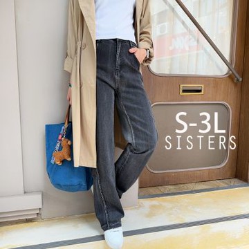 SISTERS 顯腿長的造型牛仔直筒寬褲 黑/S-3L(女下著/顯瘦/女褲/牛仔褲/褲子/丹寧)