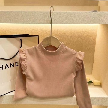 🎀biubiu童裝🎀女童打底衫德絨秋冬新款兒童寶寶百搭荷葉袖上衣女孩洋氣半高領衫