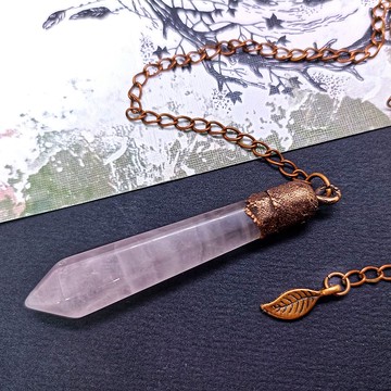 玫瑰石英水晶擺/Pendulum 項鍊電鑄/水晶點