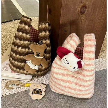 羊羔毛手提包🎀 新款kitty秋冬爆款泰迪毛毛單肩手提包大容量托特外出通勤包