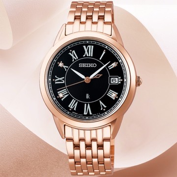 SEIKO精工 LUKIA時尚玫瑰金太陽能腕錶 新年禮物 推薦 送禮 V147-0CR0B/SUT398J1
