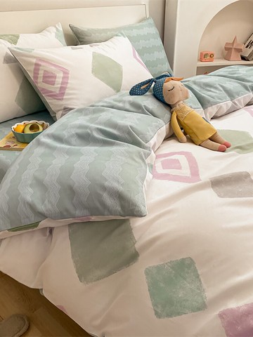 北歐風ins純棉床上四件套100全棉被套簡約床品床單人床三件套床笠