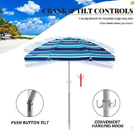 SERWALL 7.5FT Beach Umbrella UV 50  Outdoor Portable Sunshade Umbrella with Sand Anchor, Push Button Tilt and Carry Bag for Patio Outdoor Garden Beach