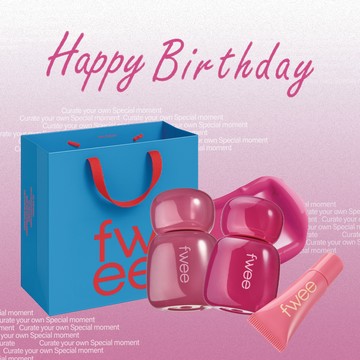 快速出貨【fwee】生日快樂🎂獨家組合 粉色心動鎖色唇露2入組+3D迷你唇釉+品牌紅包袋(附提袋)