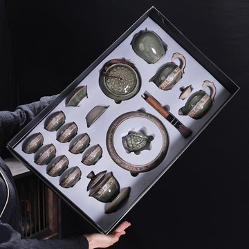 哥窯茶具套裝秘色蓋碗茶杯竹韻清風辦公室用高端網紅茶具