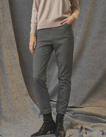 ★【喜芝梅】視覺系點狀紋山型壓線長褲(灰色；M-3L) 223060937