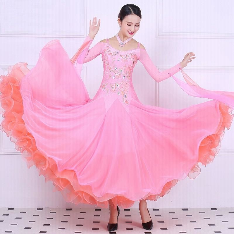 社交ダンスドレス ピンク OT156・ベビーピンクフリル｜社交ダンス