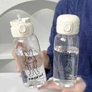【8H出❤️ins風高顏值】大容量透明水壺 吸管杯 水杯500ml隨手瓶 學生水壺 可愛塗鴉水瓶