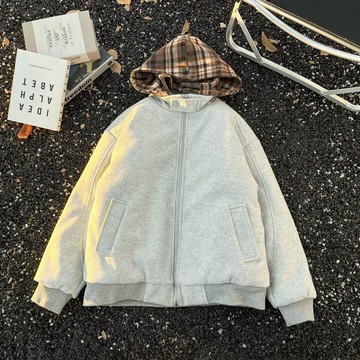 高級感撞色連帽外套男時尚潮流休閒百搭寬鬆上衣男