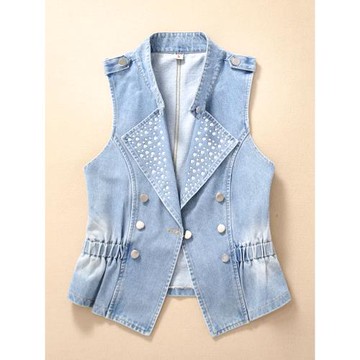 襯衫搭配牛仔馬甲女款西服坎肩戶外高端春秋鑲鉆外穿無袖外套新款