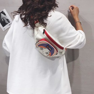 可愛帆布包包女2025新款ins百搭卡通胸包街頭學生單肩斜挎腰包潮