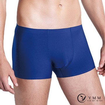 YMM 冰絲涼感速乾無痕裸感立體囊袋合身四角褲 平口褲-單件-寶藍