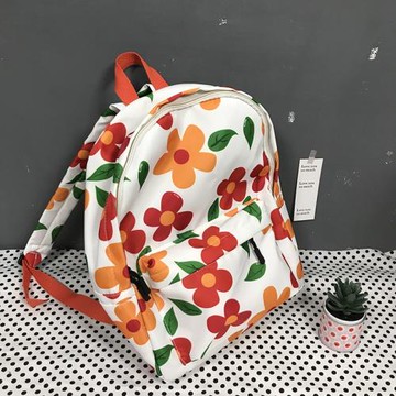 韓系ins甜美古著感少女 春游背包花朵噴繪校園雙肩包學生清新書包