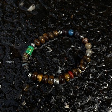 7AB 虎眼千層幽靈黑蝶貝復古手串925銀拼色VINTGAE中性款彈力手鏈