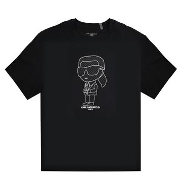 KARL LAGERFELD 網點線條老佛爺棉質短T(黑)
