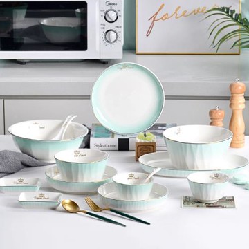 陶瓷碗家用單個2025新款碗碟米飯碗湯碗北歐金邊輕奢盤子餐具碗盤