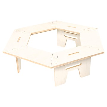 OUTSY 戶外露營燒烤便攜六角拼接桌/野餐桌 夾板製作 耐重耐壓 中央置放空間設計  93 x 80.5 x 24.5cm  米色