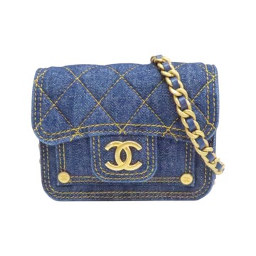 CHANEL 香奈兒 藍色 菱格紋 單寧布 MINI 鍊帶 肩背包 AP3349 【二手名牌BRAND OFF】