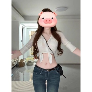 週榜冠軍🎉小清新白色v領綁帶襯衫女夏季性感純欲風收腰襯衣短款露臍上衣XRTV