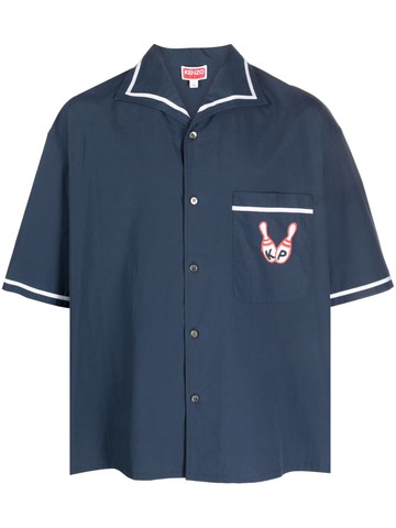 Kenzo - Bowling Elephant-embroidered poplin shirt - men - Cotton - L - Blue