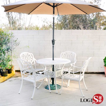 桌椅/休閒桌椅 萬象藤鋁合金鑄鐵庭園(白色)1桌4椅【LOGIS邏爵】【AUT-4W】