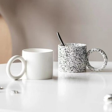 大耳朵陶瓷杯潑墨馬克杯情侶家用早餐杯子創意辦公室咖啡杯批發