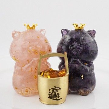 【Hourrae荷萊】 客製禮物 訂製 祈福招財貓 一桶金 水晶擺件