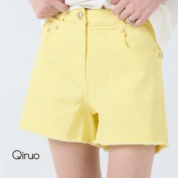 【Qiruo 奇若】春夏專櫃黃色牛仔短褲7020C 鬆緊帶短褲