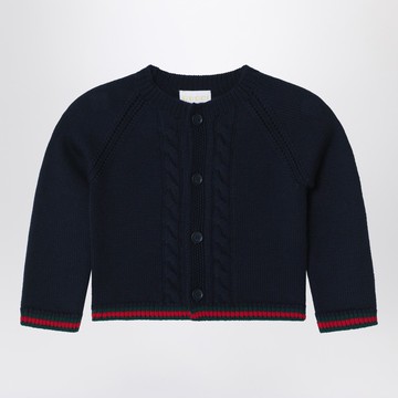 Blue wool cardigan with Web tape