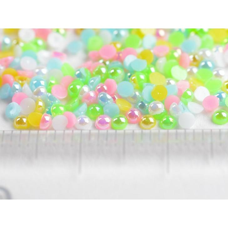 半球樹脂パール ナチュラルカラーセット(約2mm)5色x各50個前後 パールビーズ 埋め込み 封入資材 レジン 手芸材料 ネイル用品 デコパーツ