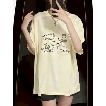 【PRPN】100%純棉 短袖上衣女 韓國短袖 正肩 t恤 質感衣服 設計感上衣 運動上衣 夏日穿搭 印花 t恤