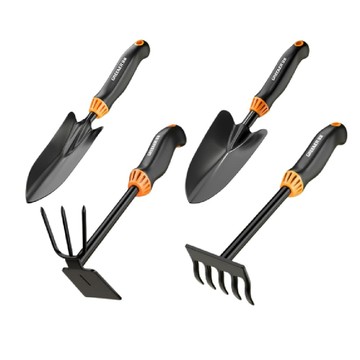 多件手工具組 YOUJIA 優家 園藝挖土種花工具四件組 洞鏟土鏟兩用鋤五齒耙 居家種菜養花除草趕海適用