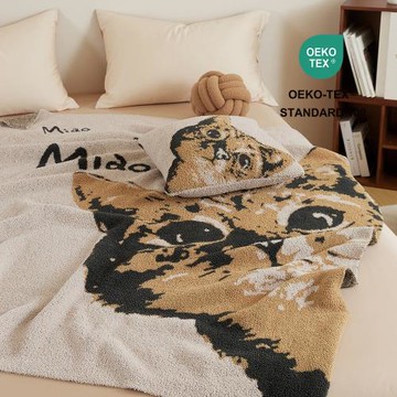 輕奢貓咪半邊絨加厚保暖絨蓋毯 沙發裝飾披肩毯子 辦公午休毯