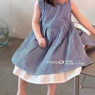 🌸YR🌸 女童洋裝 女童連身裙 女童裙子 可愛童裝2026夏季女童洋氣格子連衣裙女寶寶背心裙兒童全棉裙子