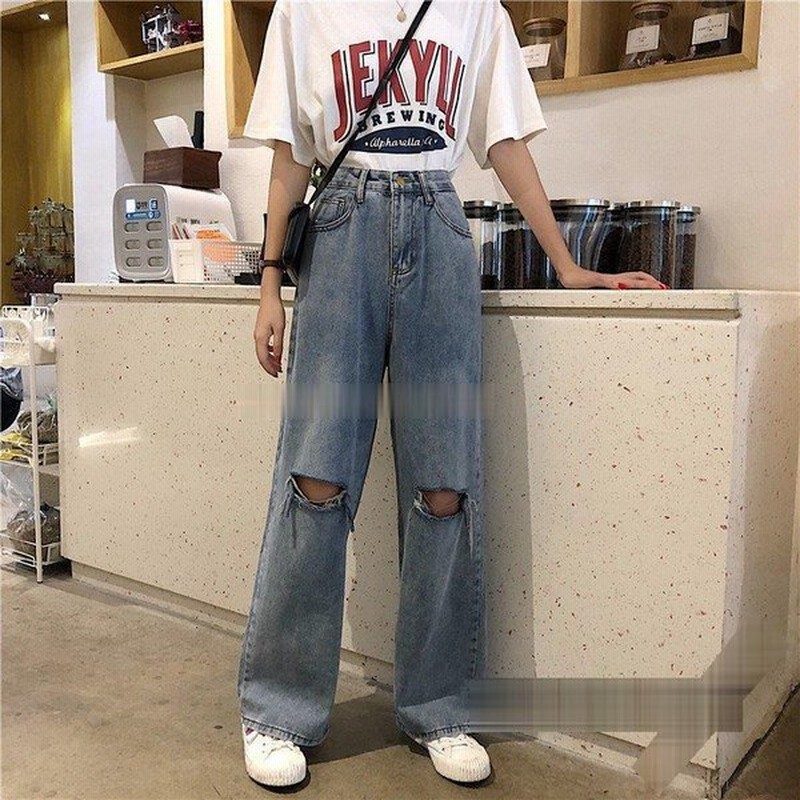 夏 韓国ダメージジーンズレディース ジーンズ レディース デニムパンツ Bf風 レトロ ワイド ファッション ストレート オシャレ 上品 通販 Lineポイント最大0 5 Get Lineショッピング