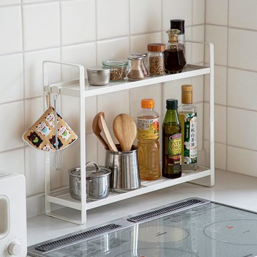 日本 霜山 廚房灶台用窄型鐵製雙層置物收納架