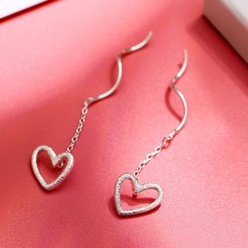 925純銀耳環愛心耳飾-韓版時尚長款耳線女飾品73qo22【獨家進口】【米蘭精品】