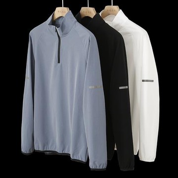 戶外鳥家！速干透氣春季時尚立領半拉鏈運動徒步休閑長袖T恤男潮