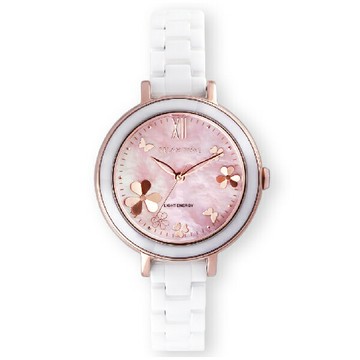 Relax Time  RT-110S-02 拾光花語光動能陶瓷女士時尚腕錶 37.5mm 粉｜樂天全館特惠中★指定刷卡回饋10%