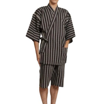 日藝堂 日本製條紋茶灰甚平居家服套裝