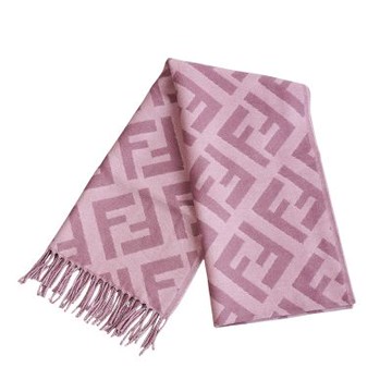 Fendi 芬迪 FF logo 羊絨流蘇圍巾(FXT260-粉紫)