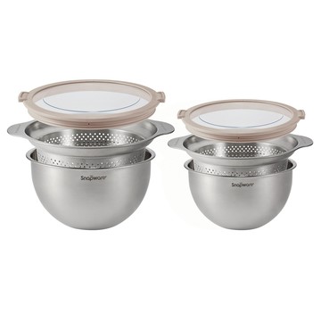 (六件組)【康寧 Snapware】不鏽鋼調理鍋(含蓋)+瀝水籃24cm+20cm