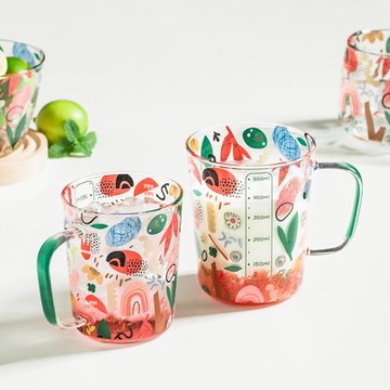 西比爾創意玻璃杯帶刻度大容量牛奶杯耐熱家用帶杯把早餐杯早餐碗