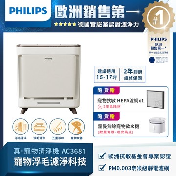 【PHILIPS飛利浦】AC3681/81 毛小奈抗敏寵物清淨機_贈濾網