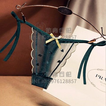 刺繡細帶網紗T字內褲女系帶丁字短褲絲滑透明低腰蕾絲邊【倪醬小鋪】