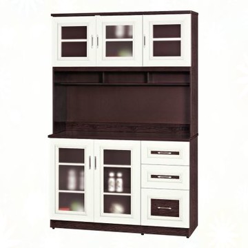 文創集-南亞塑鋼     宮崎 南亞塑鋼4.3尺五開門中空三抽高餐櫃/收納櫃組合-127.5x44x191cm免組