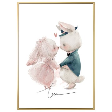 菠蘿選畫所 Yes I do! APLS4641G 掛畫 59.4 x 42cm 畫框可愛兔子情侶裝飾畫  金色