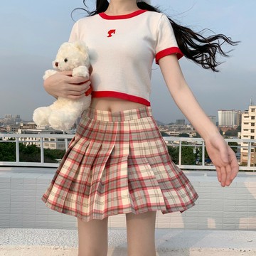 |DK18|自制短款休閑短袖t恤女夏2020顯瘦內搭針織露臍上衣jk格裙